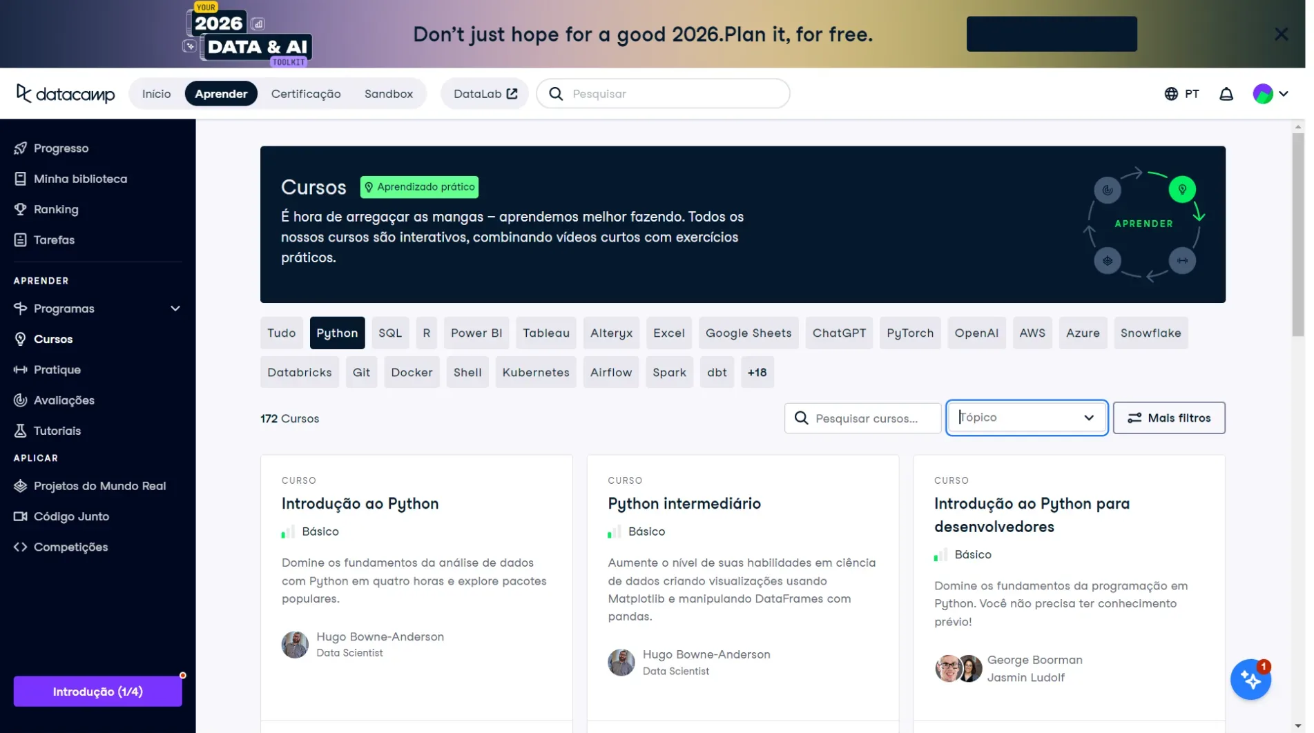 DataCamp interface cursos python